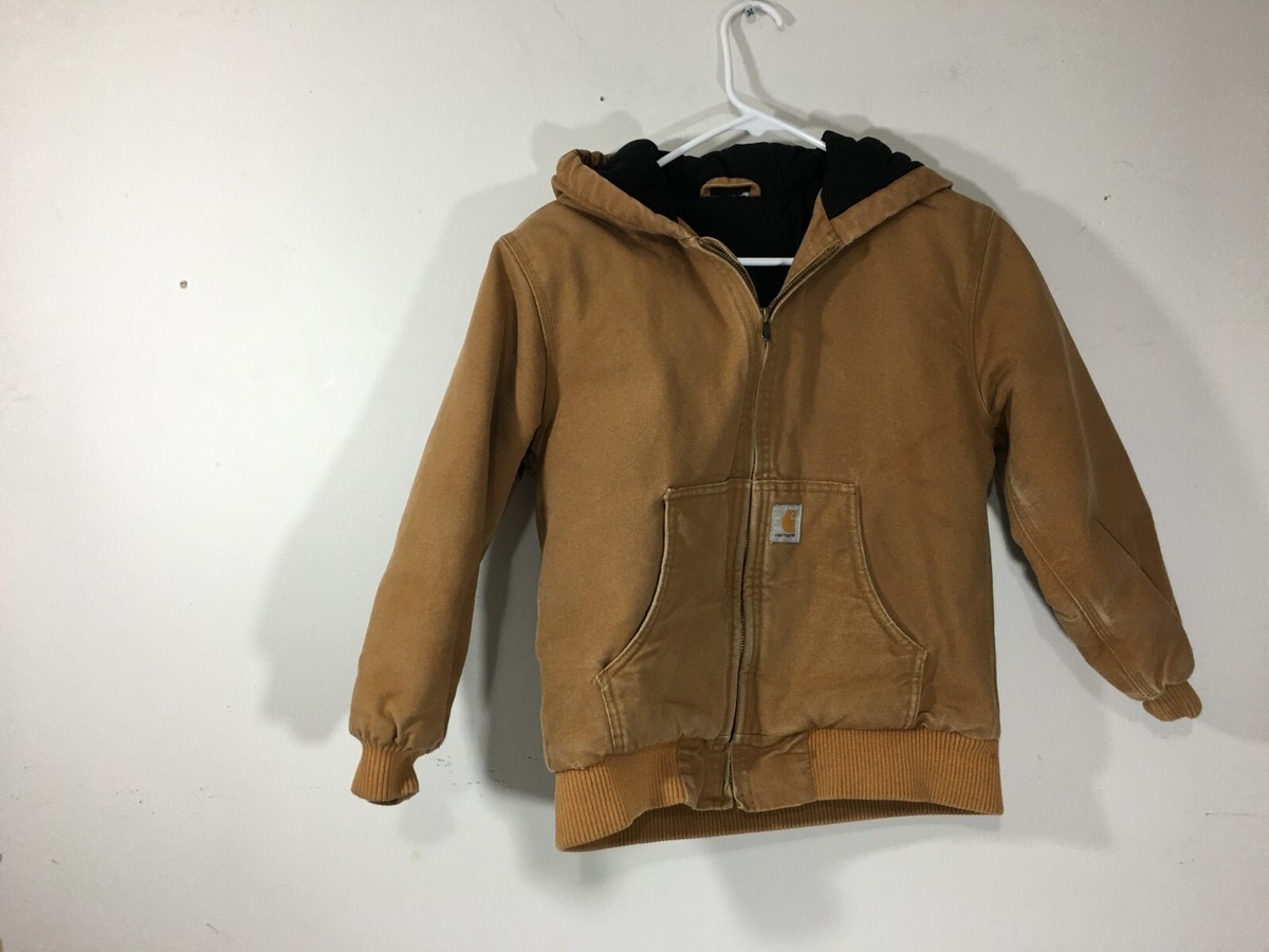 Carhartt Boys M(10-12) Quilted Lined Brown Hooded Full Zip Jacket