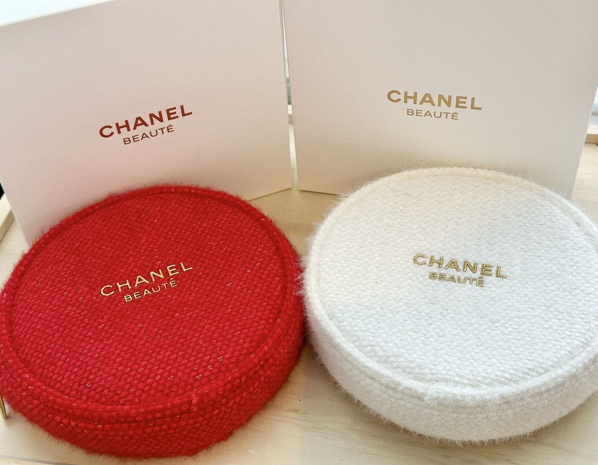 Chanel Red & White Round Pouch Holiday Valentine Mother's Day Gift