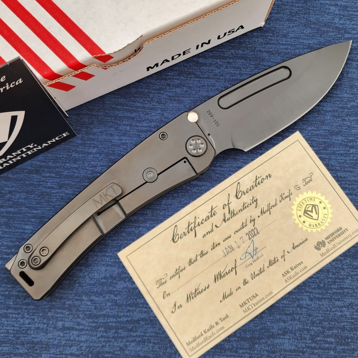 Medford Marauder H PVD CPM-3V Drop Point Blade PVD Titanium