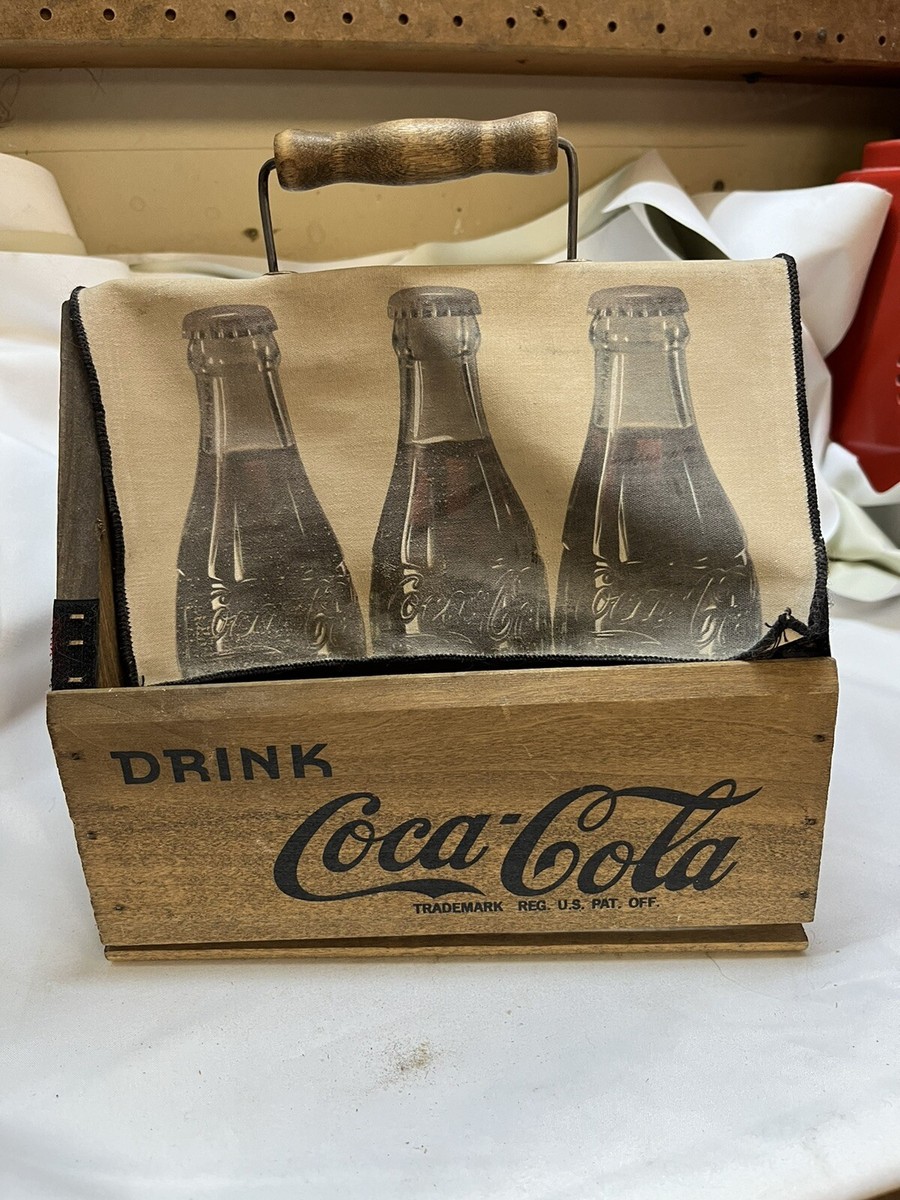 Vintage Coca Cola Brown Wood Box 6 Pack Carrier Case fabric cover