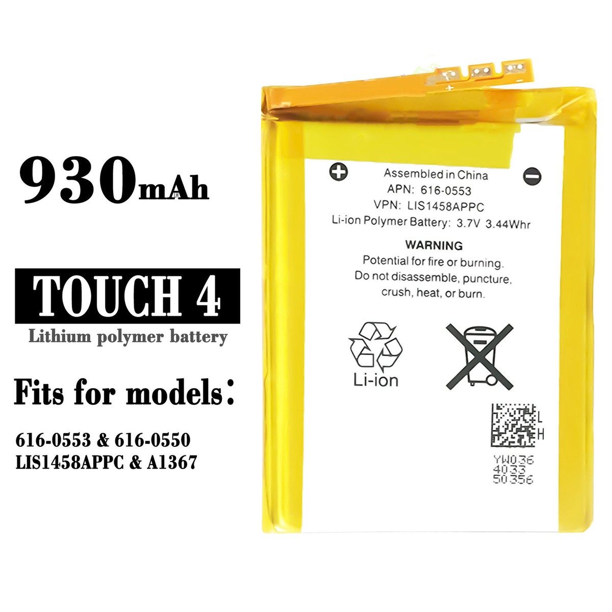 Replacement Battery For Apple iPod Touch 4 616-0553 616-0550