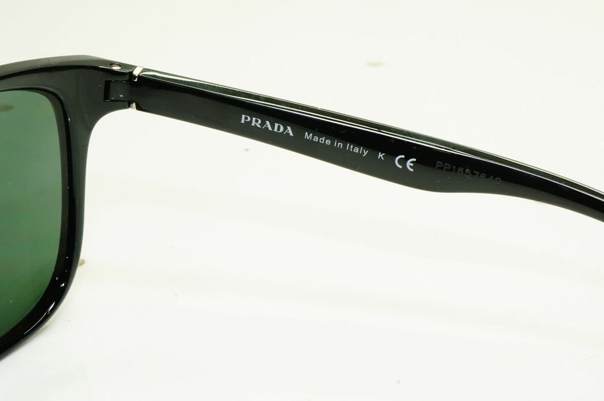 Authentic Prada Mens Glossy Black Green Square Sunglasses SPS 03O