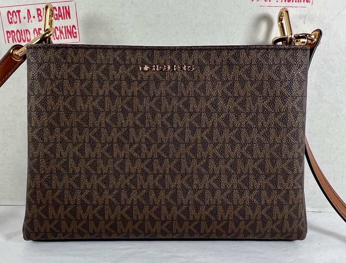 Michael Kors Trisha Triple Compartment Brown MK Signature