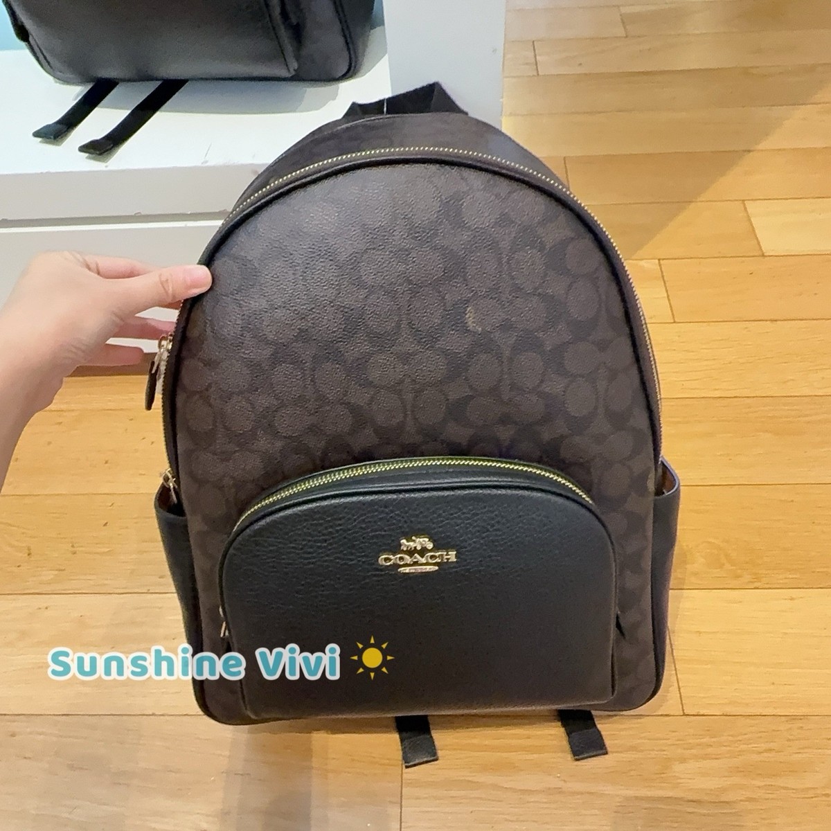 NWT Coach Large Court Backpack In Signature Canvas CZ175 Gold