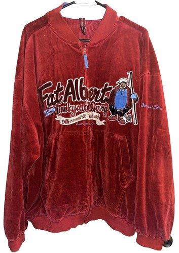 Men's Fubu Platinum Burgundy Velour Jacket Embroidered Fat Albert