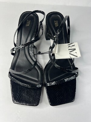 ZARA Black Block Heel Animal Print Strappy Sandals 2329 910 040