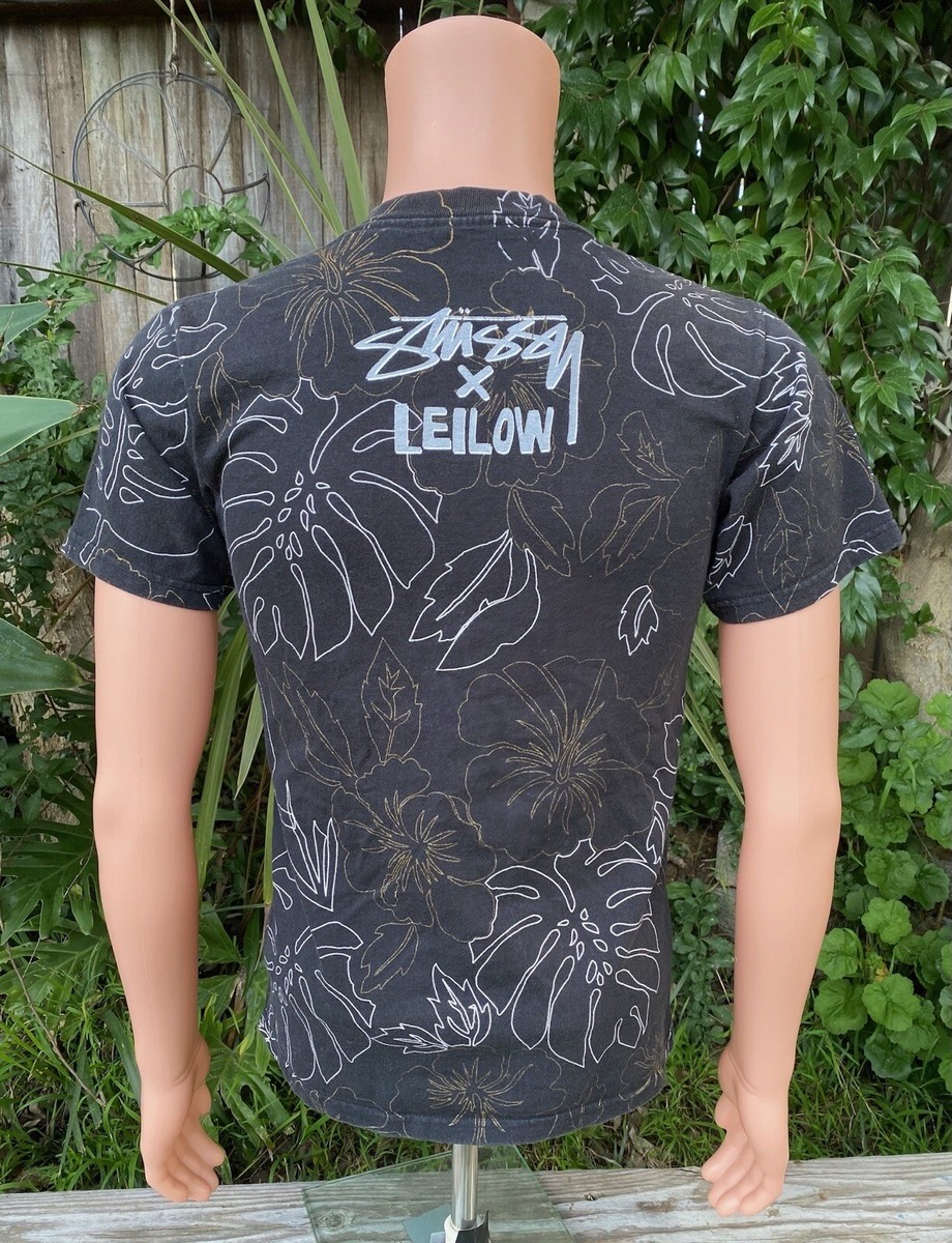 Stussy X Leilow Hawaii Stussy T-Shirt Black Gold And Silver Floral