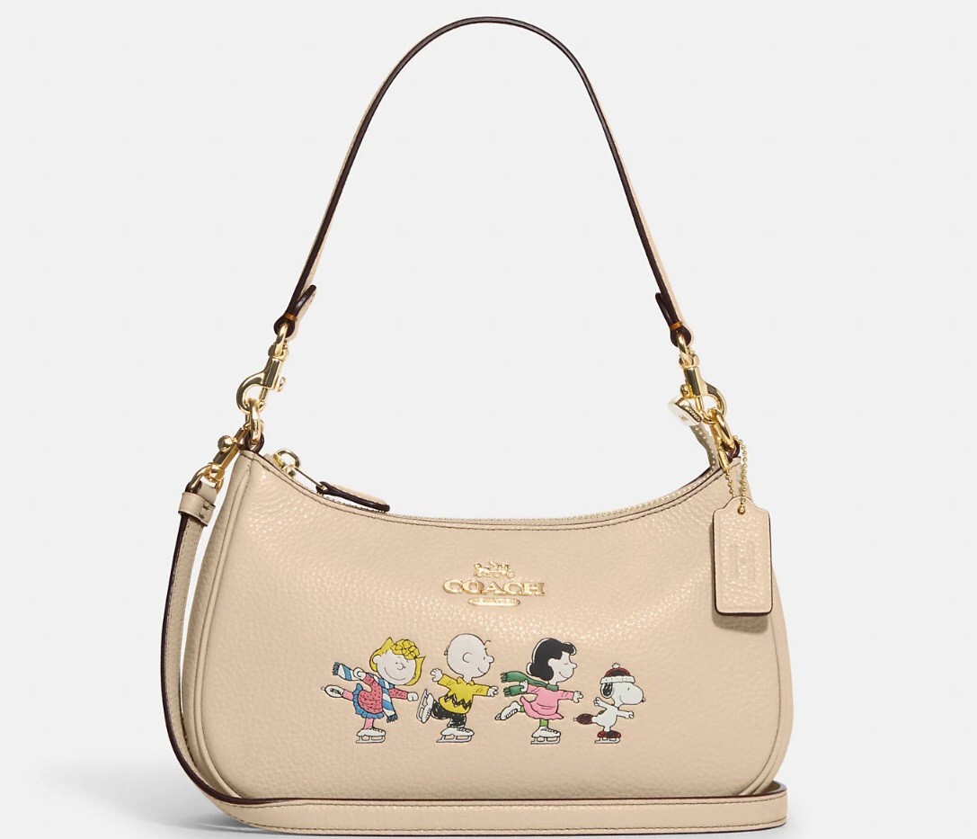 Coach Ltd Ed X Peanuts Teri Shoulder Bag With Snoopy And Friends