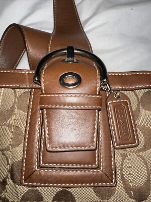Coach SOHO Signature Jacquard & Leather Brown Shoulder Tote Purse