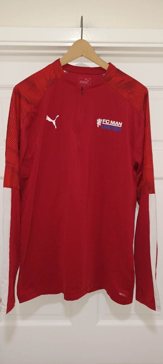 United FC Man Puma Soccer Jersey long sleeve Red Zip Shirt Sz XXL