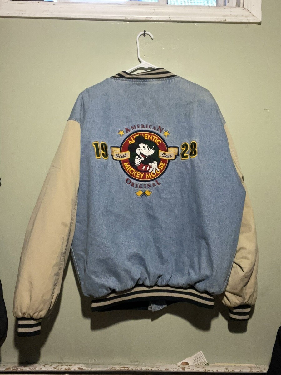 Vintage 90s Disney Mickey Mouse Denim Varsity Bomber Jacket XXL | eBay