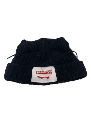 CHARLES JEFFREY LOVERBOY CHUNKY EARS BEANIE KNIT CAP FREE WOOL BLK