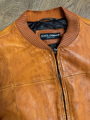 Dolce & Gabbana Leather Bomber Zipper Jacket Size 48 | eBay