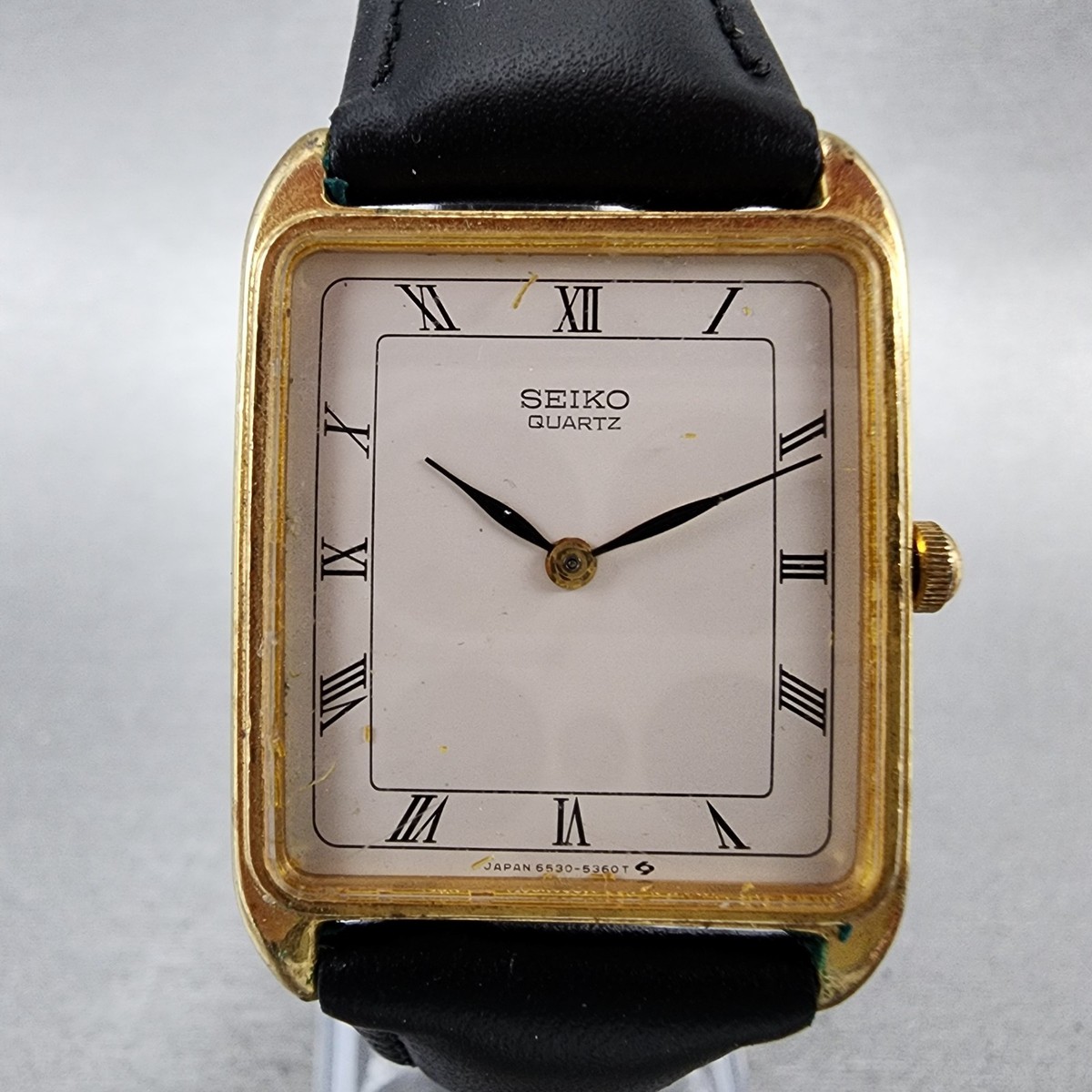 Seiko Tank Watch Men 26mm White Dial Gold Tone Rectangle 6530-5200