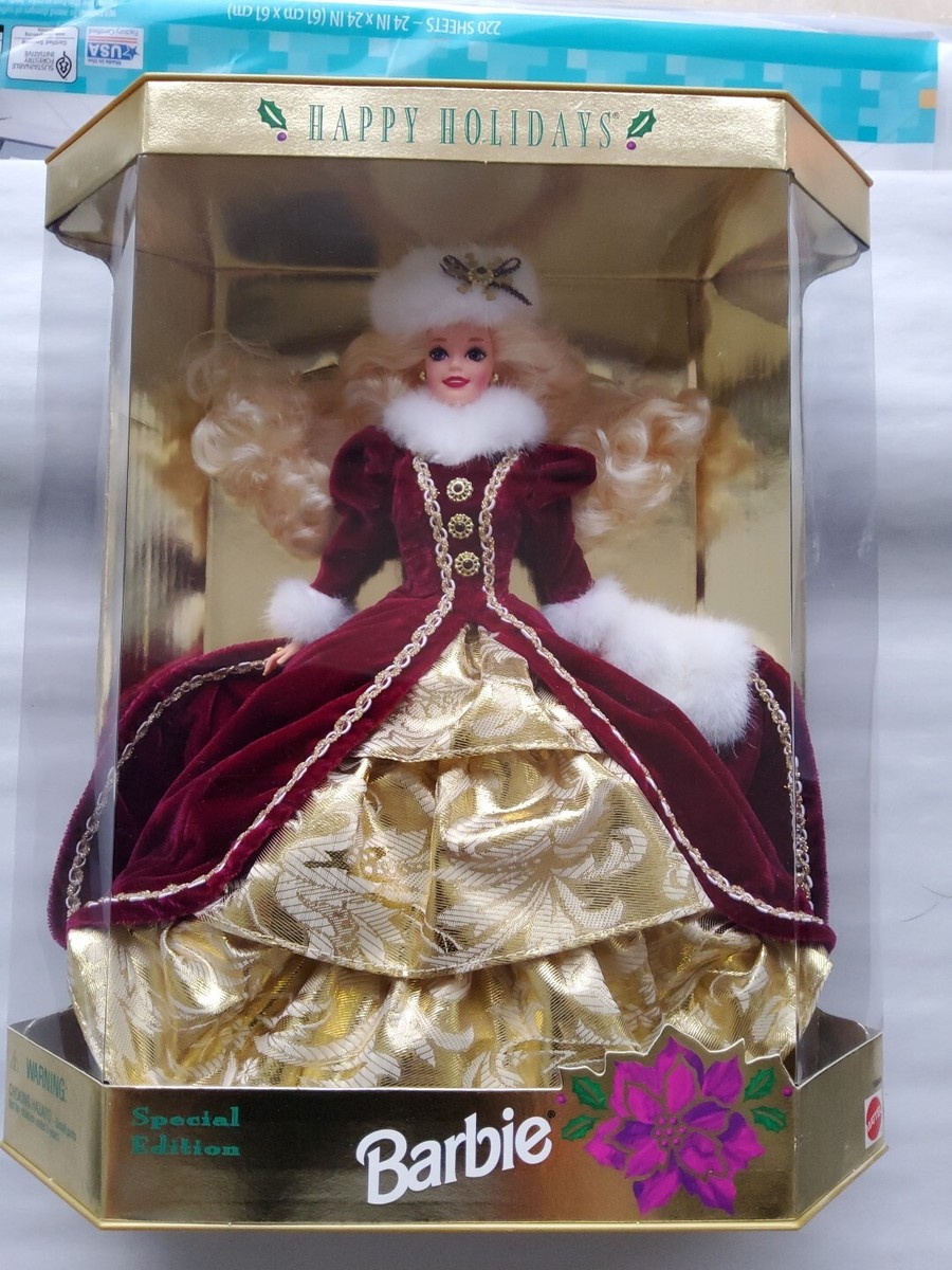 1996 Mattel Barbie Christmas Holiday Purple Eyes Velvet Dress