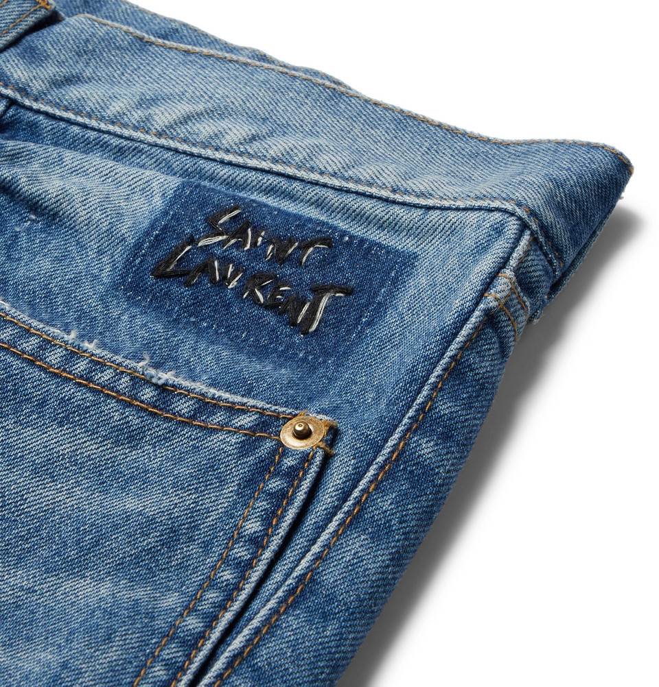 Saint Laurent D14 Embroidered Vintage Blue Denim Jeans, size 30