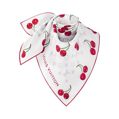 New Louis Vuitton Cherry Murakami Scarf LV x TM Monogram Cerise
