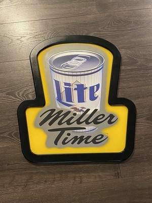Vintage MILLER TIME Miller Lite Beer Can Mirrored Bar Mirror Sign