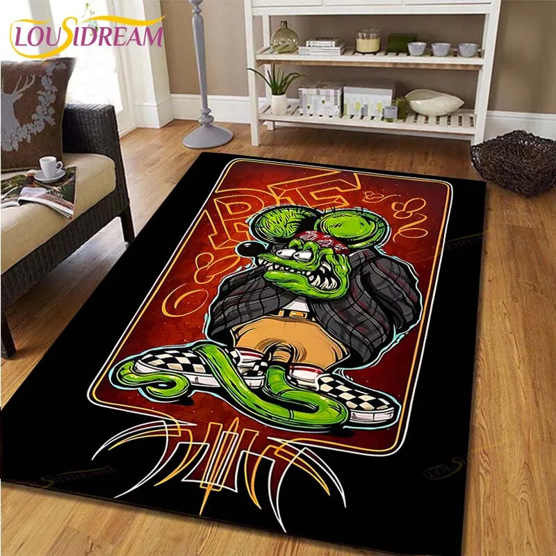 Rat Fink Art Rug Hot Rod Doormat for Garage non-slip Large floor