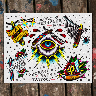 Straight Razors | Neo-Traditional Tattoo Flash Art Print | 11