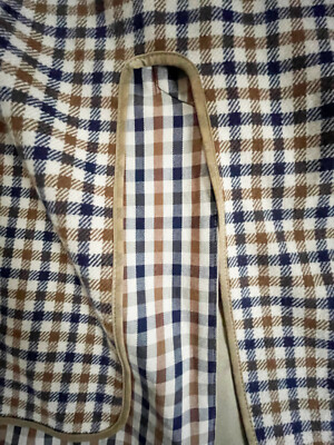 AQUASCUTUM Men's Khaki Trench Raincoat Zip-In Wool Club Check