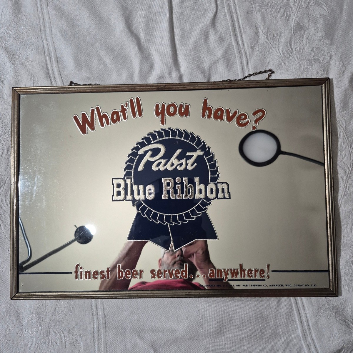 Pabst Blue Ribbon Beer mirror sign #2193 What'll you have? reverse