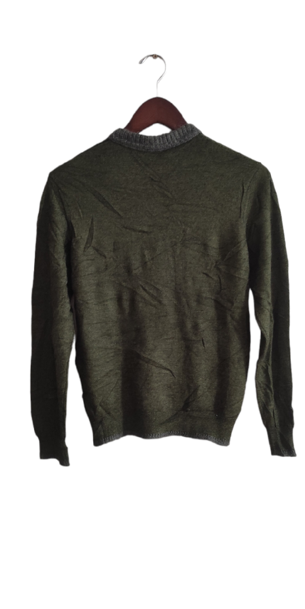 Vintage Armani Jeans Wool Knit V neck Sweater Pullover Green Size