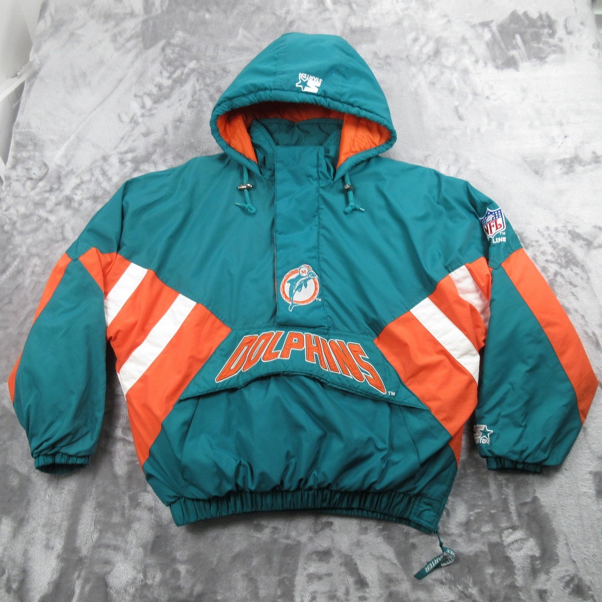 Vintage Miami Dolphins Jacket Mens Large Teal Orange NFL Football