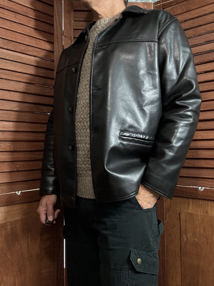 Armani A Collezioni Italian Men's Black Faux Leather Jacket Size
