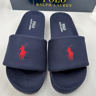 Polo Ralph Lauren Men's Hendrick Slippers- Navy With Red Polo Size