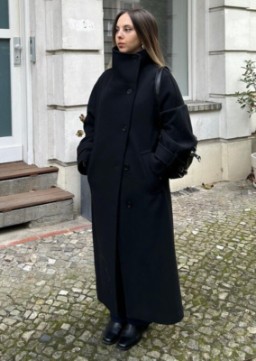 Zara ZW Collection Long Wool Blend Coat Black Size XS S Small 7522