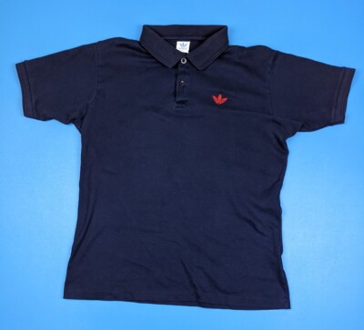 Vintage 70's 80's Adidas Mens Trefoil Logo Polo Shirt Navy Blue