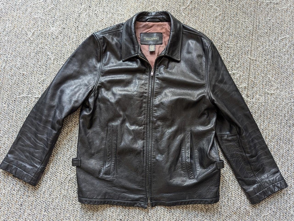 vintage 1990s black BANANA REPUBLIC leather jacket XL cowhide