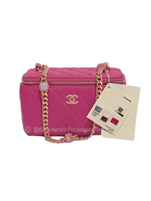 NWT Authentic Chanel Fuchsia Pink Lambskin Vanity Case Handbag