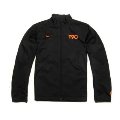 NIKE T90 Woven Black Orange Water Resistant Soccer Full Zip Jacket