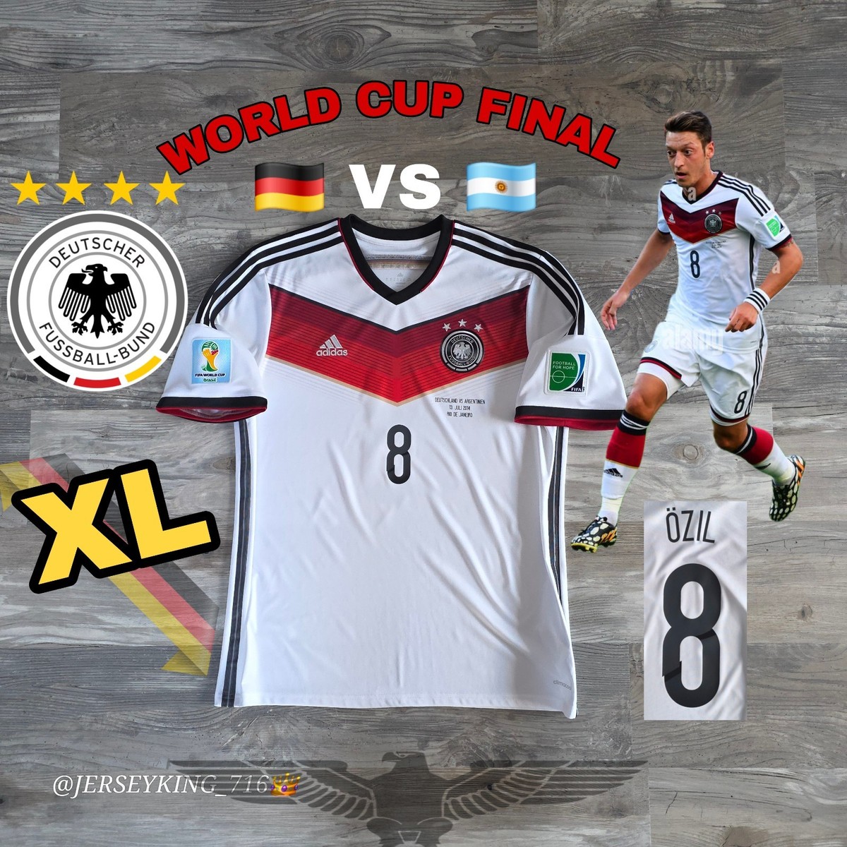 Adidas Germany DFB Mesut Ozil#8 2014 World Cup Final Jersey Vs