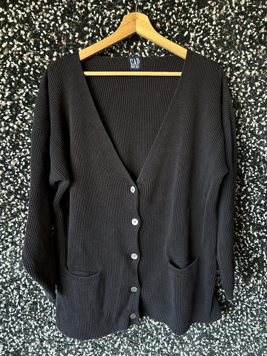 Vintage 80s 90s Gap Mens XL Faded Black Ribbed Knit Cardigan