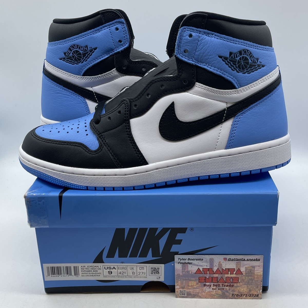 Size 9 - Jordan 1 Retro OG High UNC Toe Blue White Black M Leather
