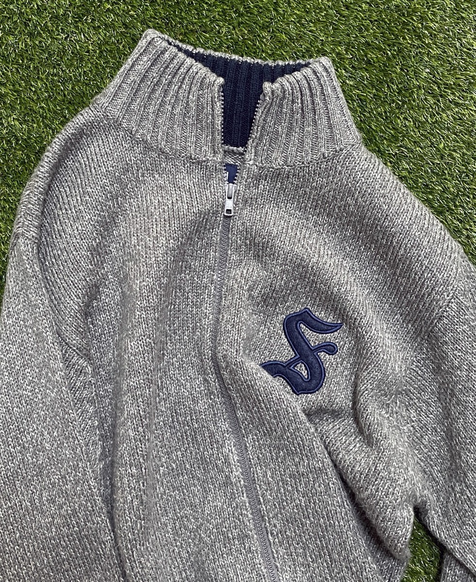90s vintage old stussy knit sweater sweatshirt zipper up S logo