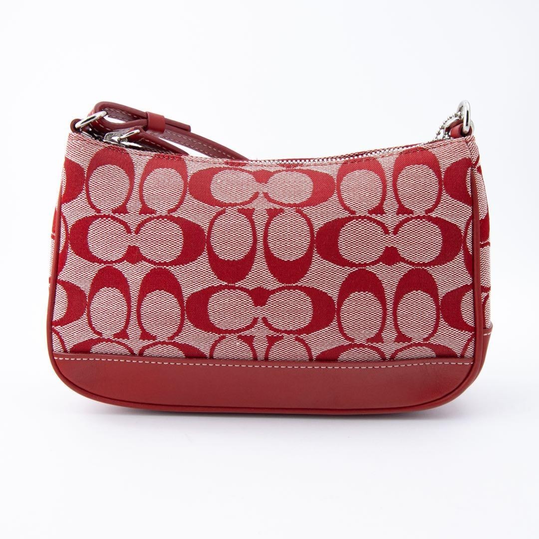 COACH Signature Demi Mini Pouch Shoulder Bag Canvas Leather Red