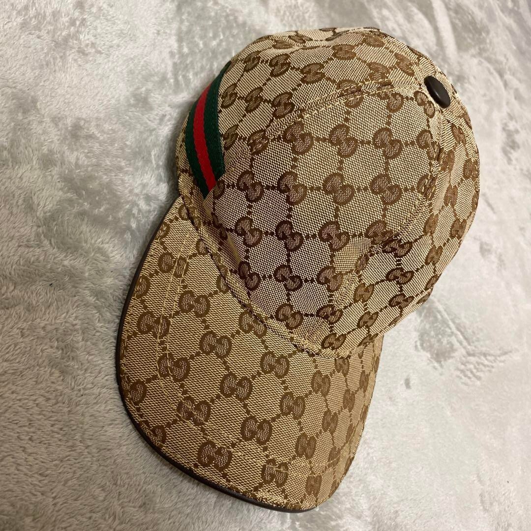 GUCCI GG Logo Monogram Baseball Cap Hat Men Size Sherry Line Beige