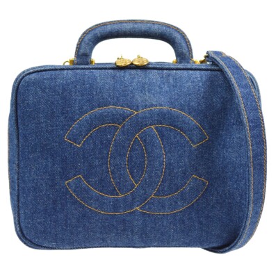 Chanel Blue Denim Timeless Lunch Box Vanity 24 2way Handbag 66601