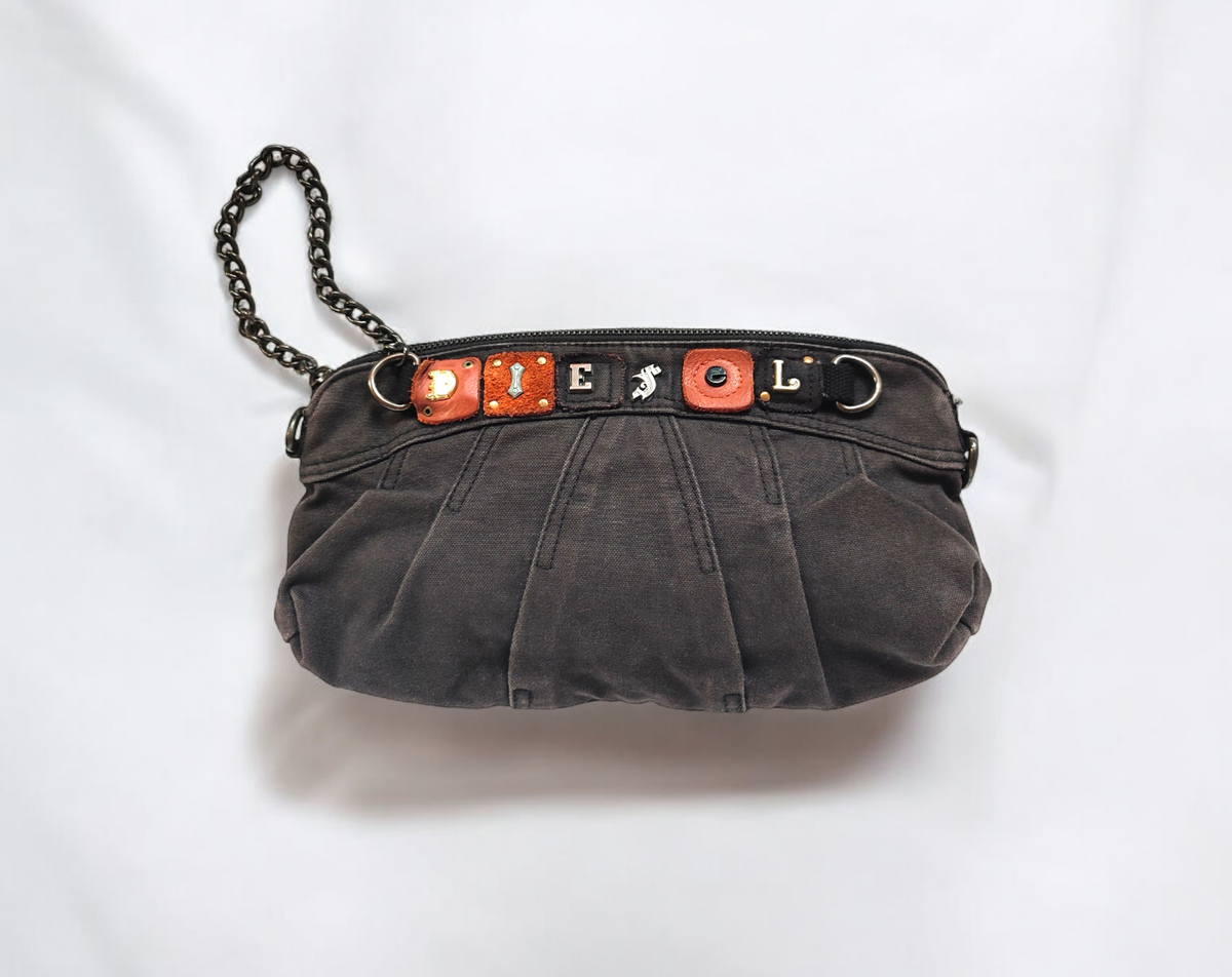 DIESEL Clutch Bag With Leather Logo In Black 00s Y2k Vintage Rare