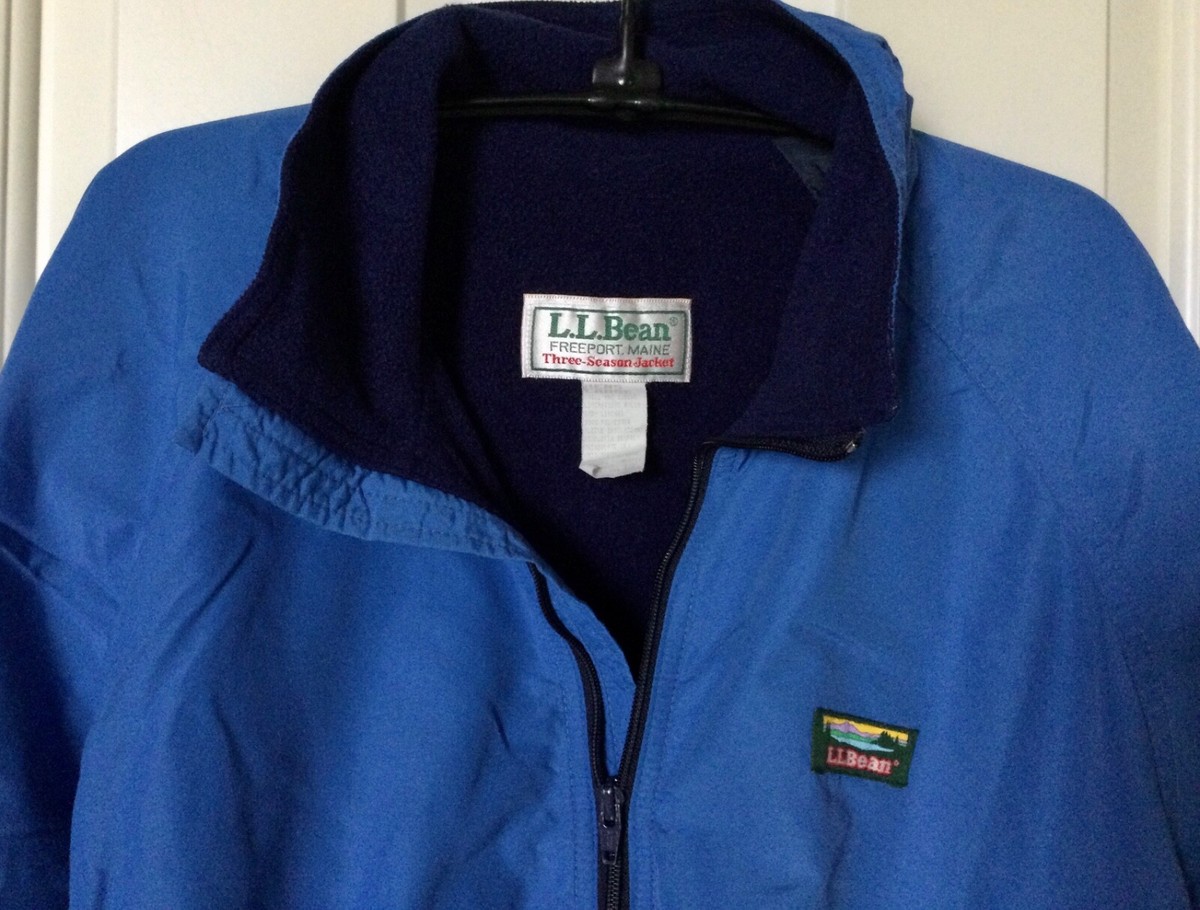 Vintage L.L. Bean Three Season Jacket Medium Blue Fleece Lined Sz
