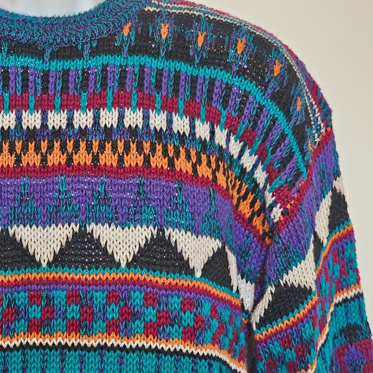 Vintage FINALIST 80s Cosby Knit Mens Sweater Colorful Geometric