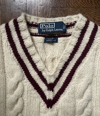 Vintage Polo Ralph Lauren Hand Knit Sweater - V Neck Tennis