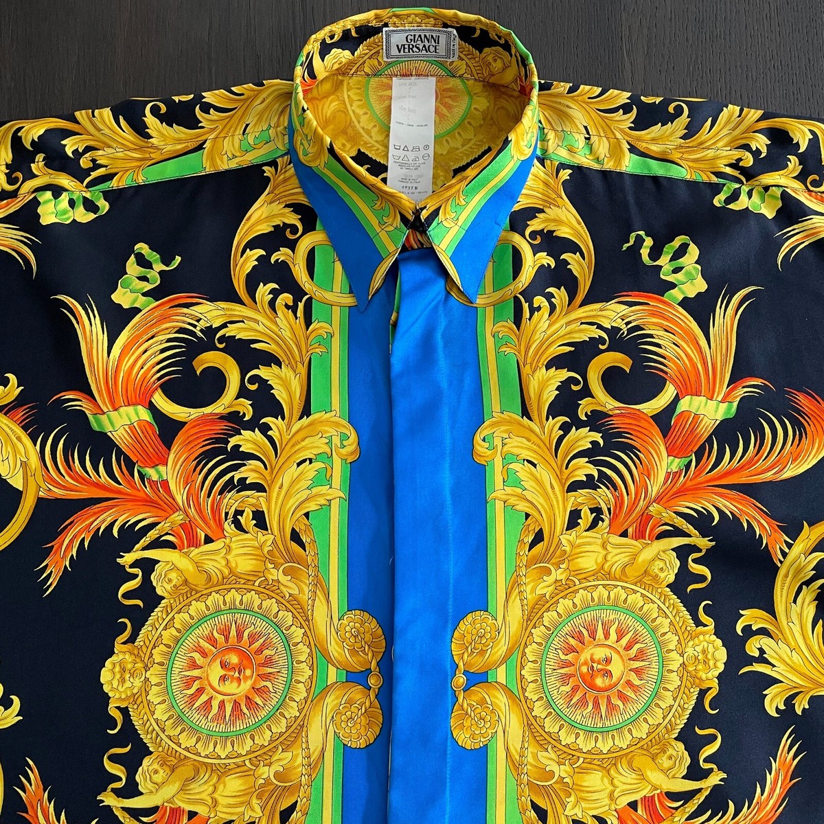 GIANNI VERSACE silk shirt Baroque & Sun print size 46 S/S 1993