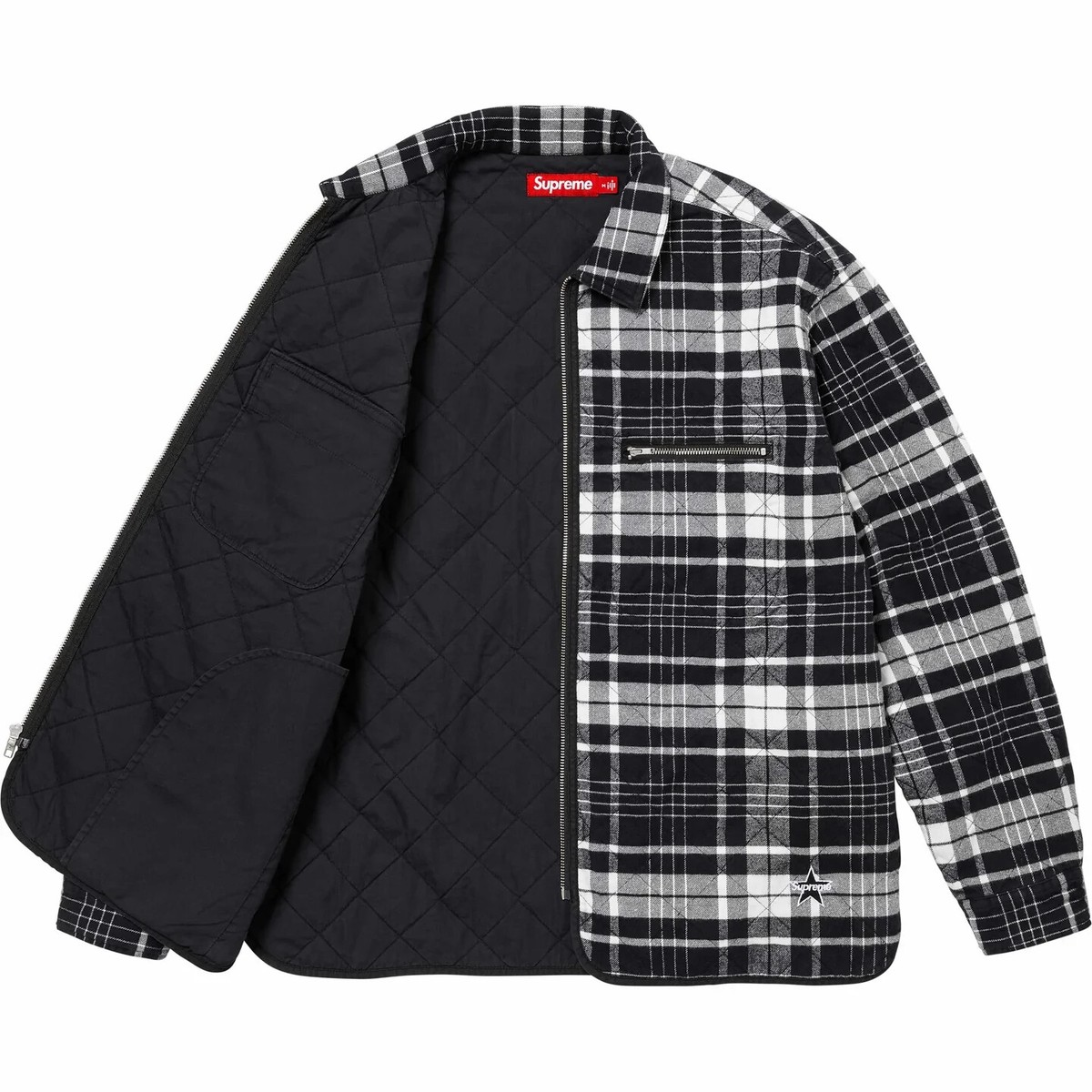 Supreme Quilted Flannel Zip Up Shirt Black Multi 2colors FW24 | eBay