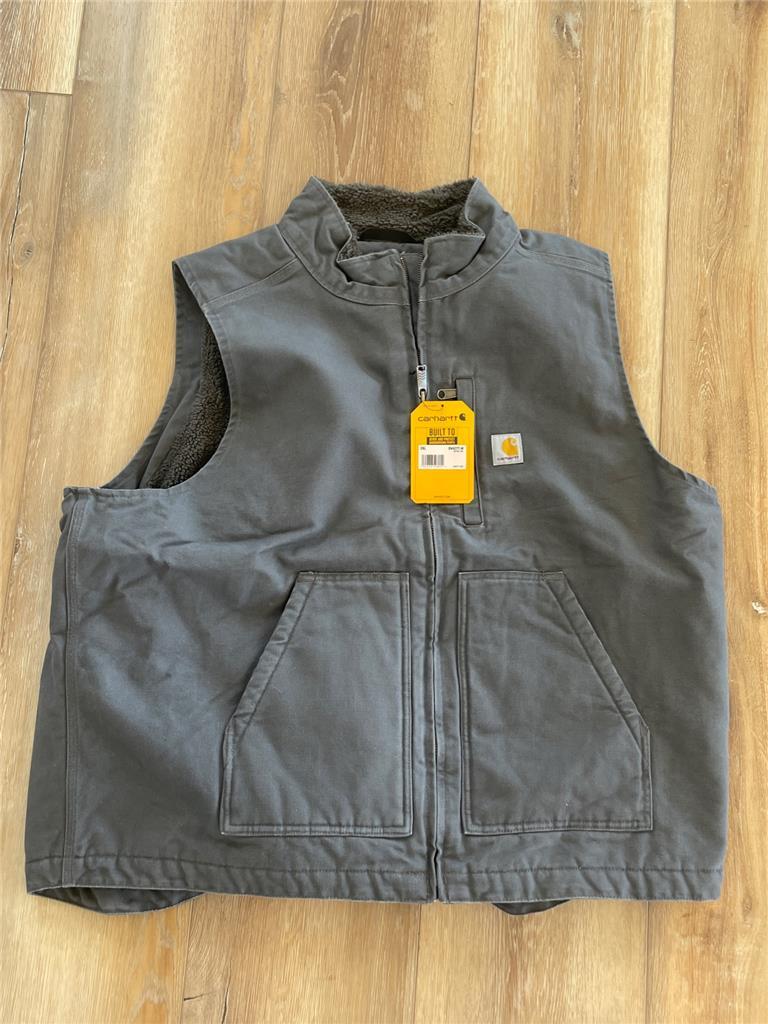 Carhartt Washed Duck Sandstone Gray Sherpa Insulated Vest 0V4277