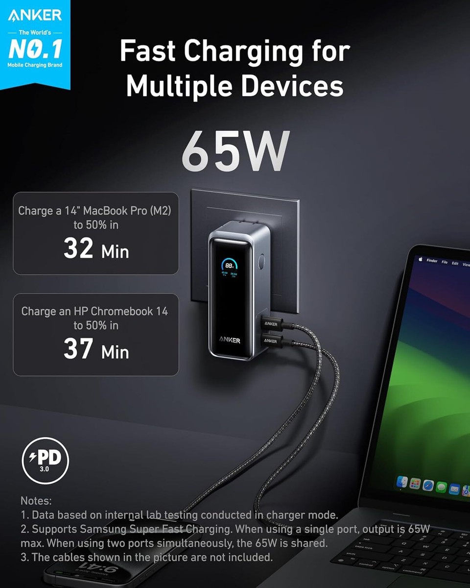 Anker Prime Power Bank 9600mAh USB-C Portable Charger 65WBuilt-in